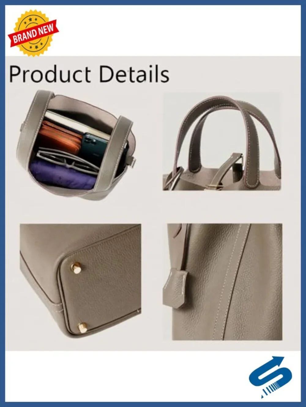 Genuine Leather Lock Design Bucket Satchel Handbag - Shoulder Bag